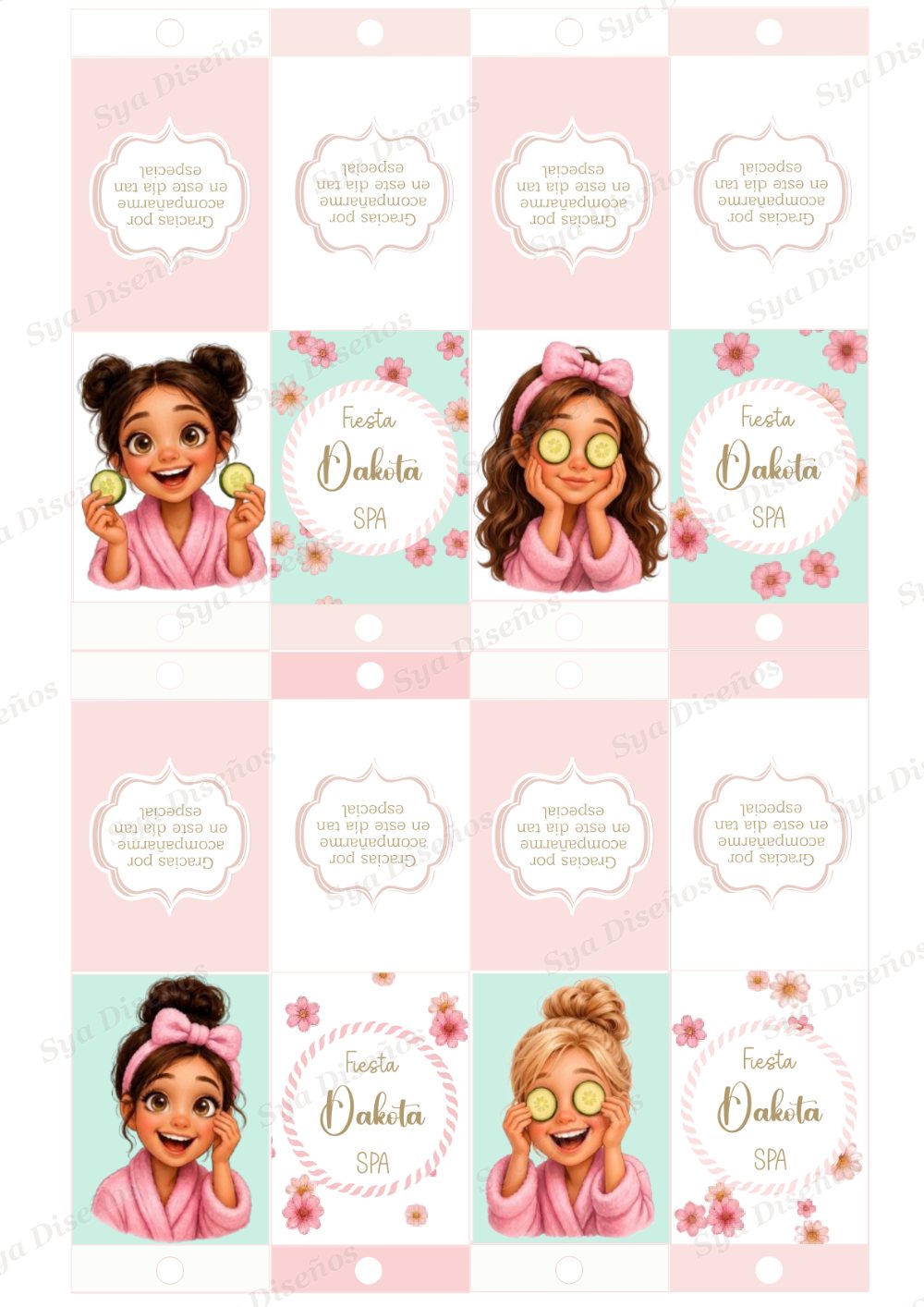 Tags de agradecimiento personalizados para fiesta SPA Dakota