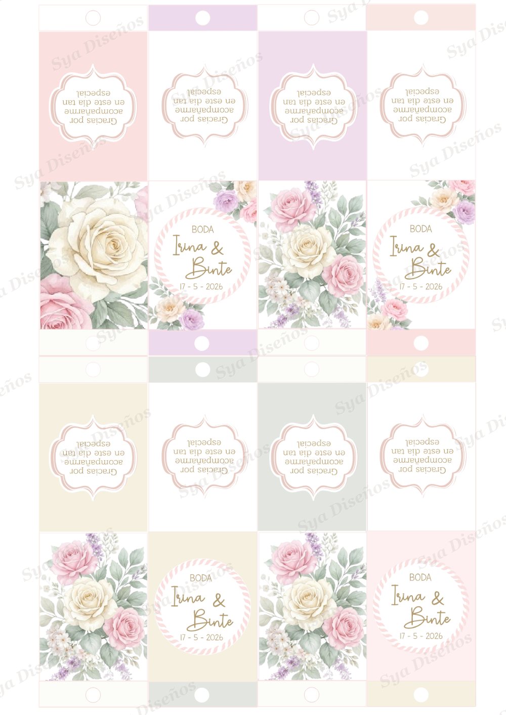 Papelería de boda personalizada con rosas y caligrafía dorada